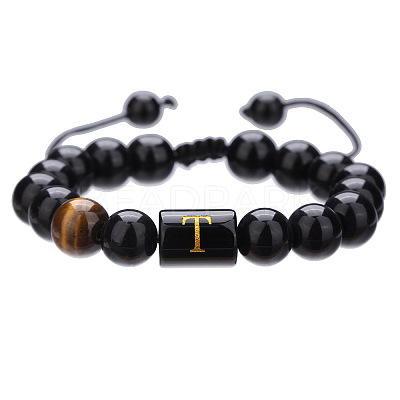 Adjustable Natural Tiger Eye and Glass Beaded Braided Bead Bracelets for Men Women FS-WGD7D76-20-1