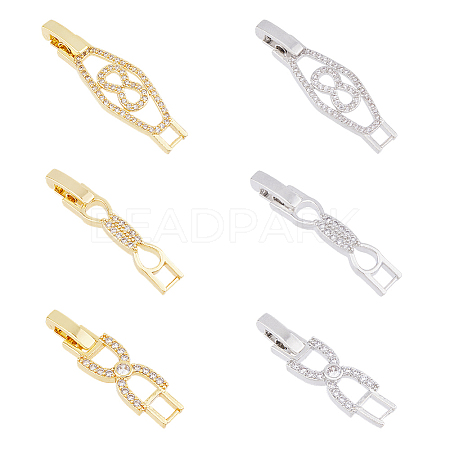 SUPERFINDINGS 6Pcs 3 Styles 2 Colors Rack Plating Brass Clear Cubic Zirconia Watch Band Clasps KK-FH0007-36-1