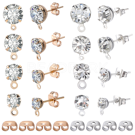 160Pcs 8 Style Alloy Crystal Rhinestone Stud Earring Finding ALRI-SP0001-02-1