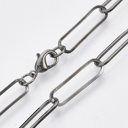 Brass Flat Oval Paperclip Chain Necklace Making MAK-S072-08B-B-1