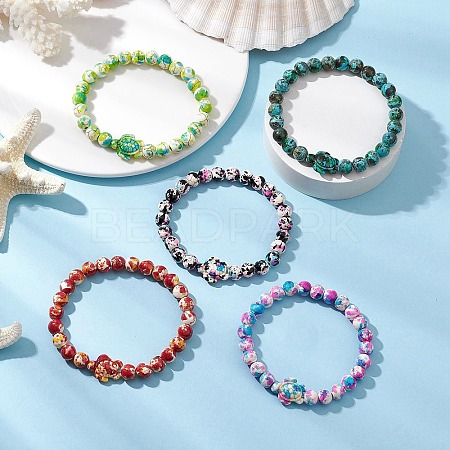 Synthetic Dyed Turquoise Beaded Stretch Bracelets for Women Men BJEW-JB11549-1