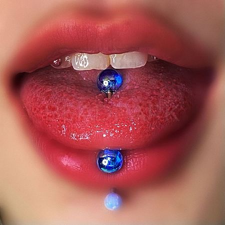 304 Stainless Steel with Acrylic Round Ball Straight Barbell Tongue Rings FS-WG99CB2-09-1