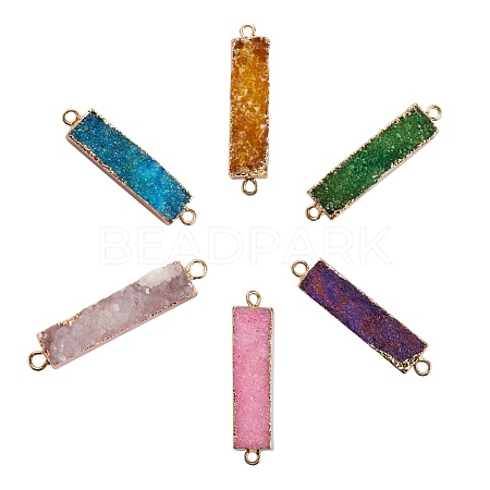 6Pcs 6 Colors Electroplated Natural Druzy Agate Links Connectors sgG-SZ0001-17-1