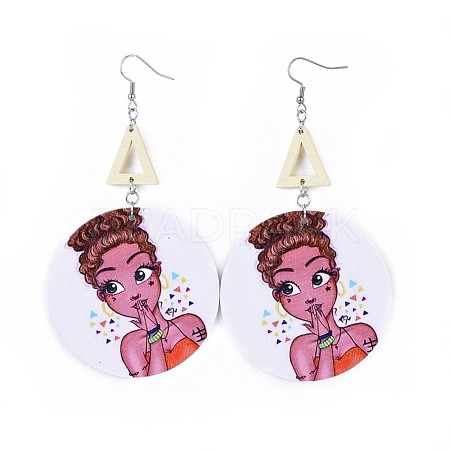 Dyed Printed Fashion Lady Wooden Dangle Earrings EJEW-JE03223-01-1
