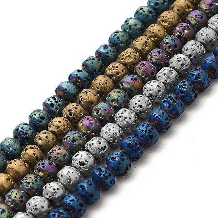 Electroplated Natural Lava Rock Beads Strands G-G984-17-1