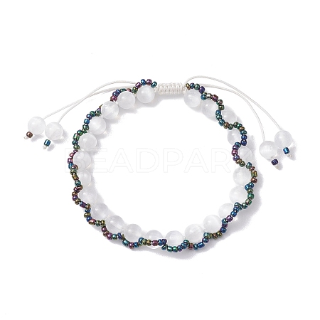 Round Natural Selenite Braided Beaded Bracelets BJEW-JB10363-1