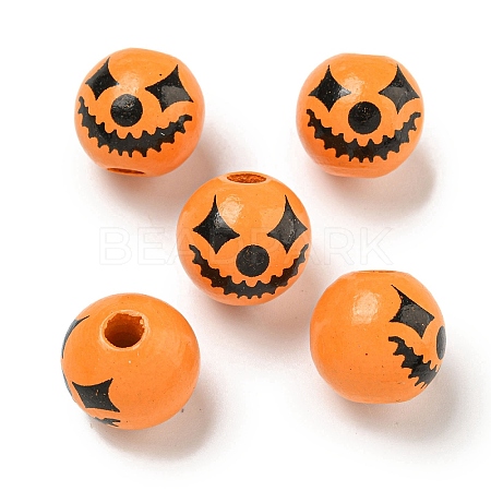 Printed Wood European Beads WOOD-G022-08A-03-1