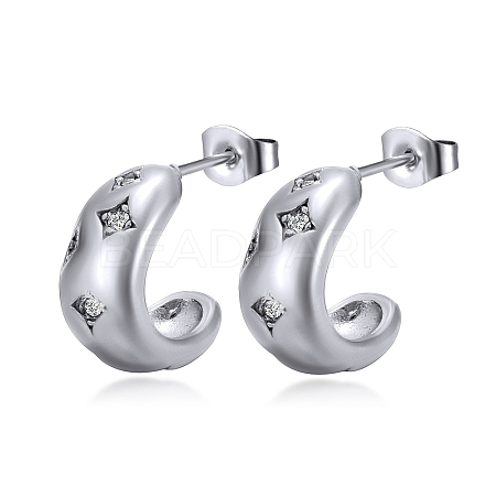 Half-circle Stainless Steel Inlaid Rhinestone Stud Earrings PW-WG84EA5-02-1