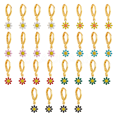 28Pcs 7 Colors Brass Enamel Dangle Leverback Earrings EJEW-AB00029-1