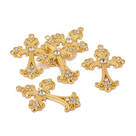 Alloy Rhinestone Cross Big Pendants ALRI-1475-G-NR-1