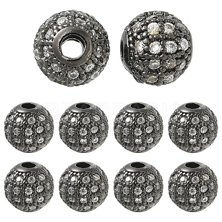 10Pcs Round Brass Micro Pave Cubic Zirconia Beads ZIRC-YW0001-26B-1