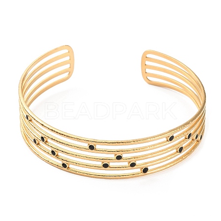 304 Stainless Steel Multi Line Cuff Bangle with Enamel BJEW-F457-30G-1