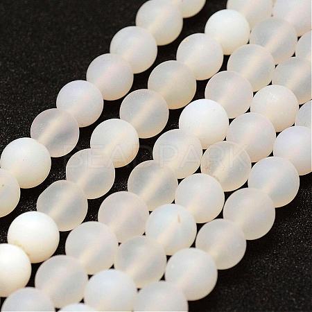 Frosted Natural White Agate Beads Strands G-F377-8mm-1