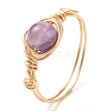Round Natural Quartz Crystal & Rose Quartz & Quartz & Malaysia Jade & Amethyst Finger Rings RJEW-JR00766-4