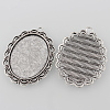 Tibetan Style Antique Silver Alloy Flat Oval Pendant Cabochon Settings TIBEP-M022-58AS-2