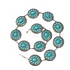 Bohemian Brass Pave Synthetic Turquoise Flat Round with Flower Link Alloy Chain Belts for Women FS-WG72103-01-3
