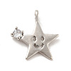 Star with Smiling Face Brass Micro Pave Clear Cubic Zirconia Pendants KK-G425-09-2