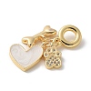 Brass Micro Pave Clear Cubic Zirconia Paw Print Bone Heart European Dangle Charms KK-P292-10G-2