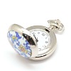 Openable Flat Round Alloy Flower Printed Porcelain Quartz Watch Heads for Pocket Watch Necklaces Making WACH-M111-02-2