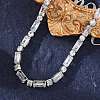 Brass Pave Clear Cubic Zirconia Rectangle & Flat Round Link Bracelets BJEW-YWC0002-02A-5