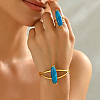 Bohemian Style Horse Eye Natural Agate & Metal Cuff Bangle & Ring Set for Women Party and Evening Wear ZI1822-3-2
