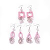 Natural Rose Quartz Beads Dangle Earring Sets EJEW-JE03360-03-1