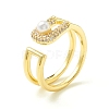 Clear Cubic Zirconia Intial Letter D Shape Open Cuff Ring with Imitation Pearl for Women ZIRC-P096-16G-1