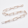 Brass Flat Oval Paperclip Chain Necklace Making MAK-S072-07B-RG-2