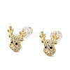 Deer Brass Micro Pave Clear Cubic Zirconia Stud Earrings EJEW-A146-03G-4