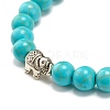 Round Synthetic Turquoise & Natural Lava Rock Stretch Bracelet BJEW-JB07470-02-4