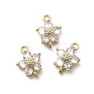 Brass Pave Cubic Zirconia Flower Links Connector Charms KK-H089-34G-02-1