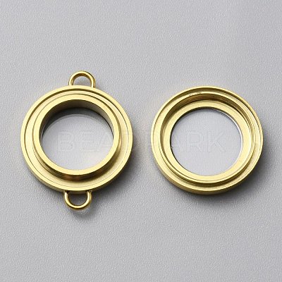 Flat Round 304 Stainless Steel Floating Lockets Connector Charms FIND-WH0032-57G-01-1