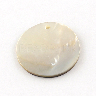 Flat Round Black Lip Shell Pendants SHEL-R009-32-1
