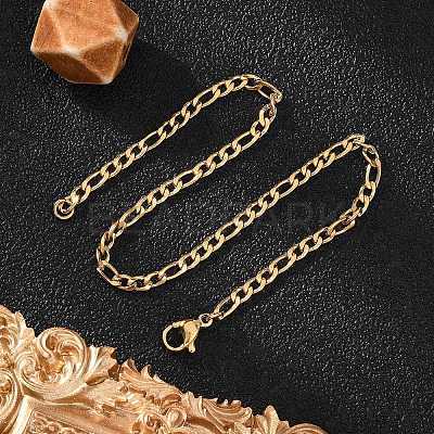 Ion Plating(IP) 304 Stainless Steel Figaro Chain Bracelets BJEW-L634-04A-G-1