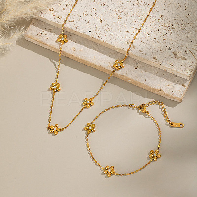 304 Stainless Steel Flower Link Chain Necklaces and Bracelets DF0903-3-1