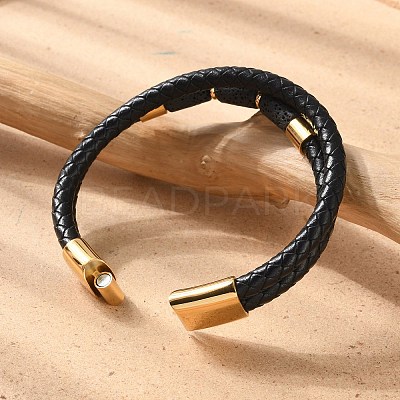 Natural Lava Rock Bead Leather Cord Multi-strand Bracelets BJEW-A009-05G-1