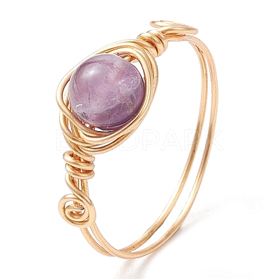 Round Natural Quartz Crystal & Rose Quartz & Quartz & Malaysia Jade & Amethyst Finger Rings RJEW-JR00766-1