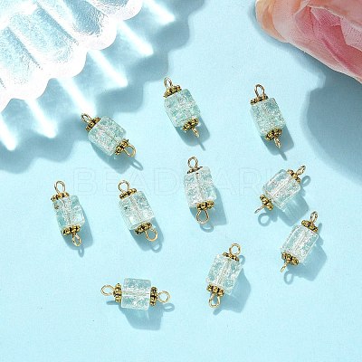 10Pcs Transparent Crackled Glass Cube Connector Charms PALLOY-JF03945-1