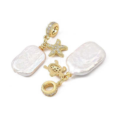 Ocean Natural Baroque Keshi Pearl and Brass Micro Pave Cubic Zirconia European Dangle Charms PALLOY-JF05769-1