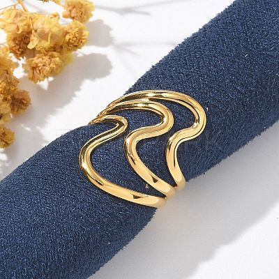 304 Stainless Steel Wave Multilayer Open Cuff Rings for Women RJEW-Z077-01G-03-1