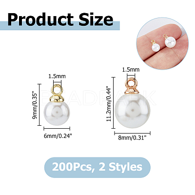 200Pcs 2 Styles ABS Plastic Imitation Pearl Pendants SACR-HS0001-02-1