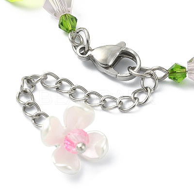 Glass & Resin & Acrylic Flower Charm Bracelet BJEW-JB09435-1
