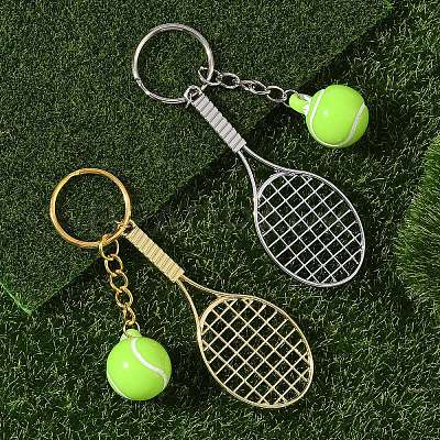 5Pcs Opaque Acrylic Tennis with Alloy Tennis Racket Keychains KEYC-YW00243-01-1