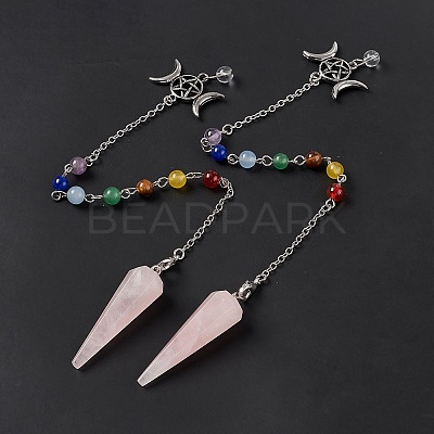 Natural Rose Quartz Hexagonal Pointed Cone Dowsing Pendulum Pendants G-G983-05P-02-1