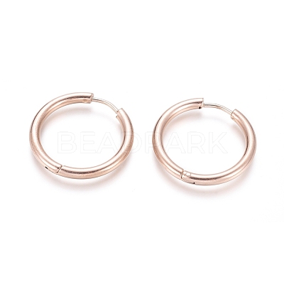 Ion Plating(IP) 304 Stainless Steel Huggie Hoop Earrings EJEW-F111B-23mm-RG-1