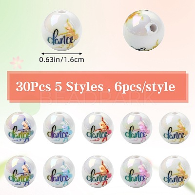 30Pcs 5 Styles UV Plating Iridescent Acrylic Beads OACR-SZ0001-91-1