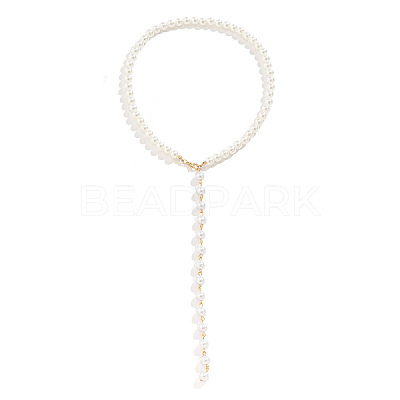 Alloy & White Imitation Pearl Round Beaded Link Chain Y Necklaces for Women FS-WG05D33-01-1