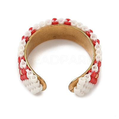 Glass Beads with 304 Stainless Steel Cuff Rings RJEW-MZ00031-03-1