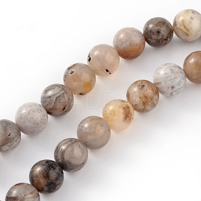 Natural Bamboo Leaf Agate Round Bead Strands X-G-M248-8mm-04-1