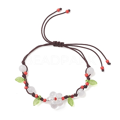 Handmade Silver Foil Glass Lampwork &  Natural White Jade Beads Braided Bead Bracelets for Women BJEW-JB12728-01-1